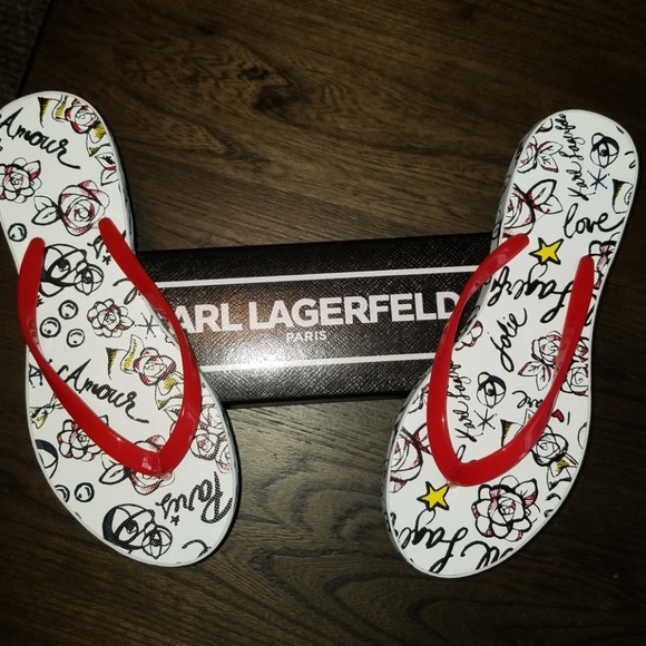 New Karl Lagerfeld Paris Farah Red Eva Flip Flop - Picture 3 of 8
